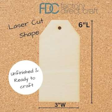 Large Unfinished Plain Wood Tags - Pack of 12 Blank Wooden Gift Tags with Holes (6" L x 3" W) for DIY Wedding Tree Christmas Stocking Name Tags Ready to Personalize - Made in USA