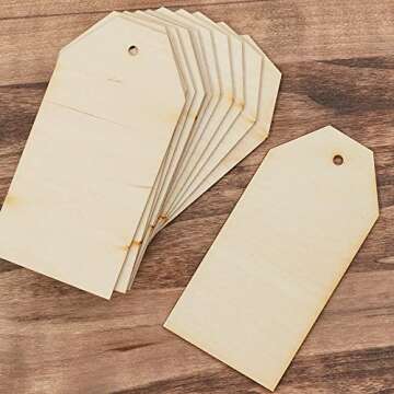 Large Unfinished Plain Wood Tags - Pack of 12 Blank Wooden Gift Tags with Holes (6" L x 3" W) for DIY Wedding Tree Christmas Stocking Name Tags Ready to Personalize - Made in USA