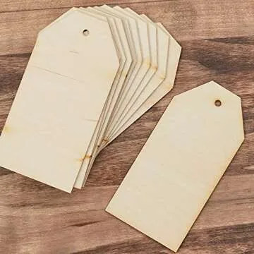 Large Unfinished Plain Wood Tags - Pack of 12 Blank Wooden Gift Tags with Holes (6" L x 3" W) for DIY Wedding Tree Christmas Stocking Name Tags Ready to Personalize - Made in USA