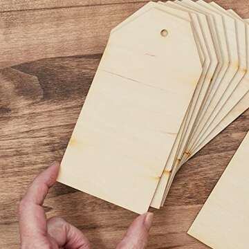 Large Unfinished Plain Wood Tags - Pack of 12 Blank Wooden Gift Tags with Holes (6" L x 3" W) for DIY Wedding Tree Christmas Stocking Name Tags Ready to Personalize - Made in USA