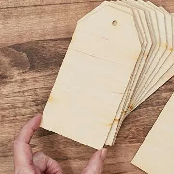 Large Unfinished Plain Wood Tags - Pack of 12 Blank Wooden Gift Tags with Holes (6" L x 3" W) for DIY Wedding Tree Christmas Stocking Name Tags Ready to Personalize - Made in USA