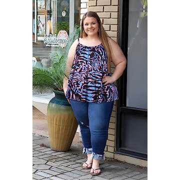 Plus Size Tank Tops for Women Boho Floral Loose Cami Spaghetti Strap Tunic Blouses(PLZE,5XL) Purple Zebra