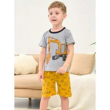 Popshion Boys Excavator Pajamas Summer Short Sets Toddler Pjs Cotton Jammies Truck Pj Clothes Kids S...