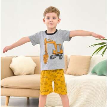 Popshion Boys Excavator Pajamas for Summer Comfort