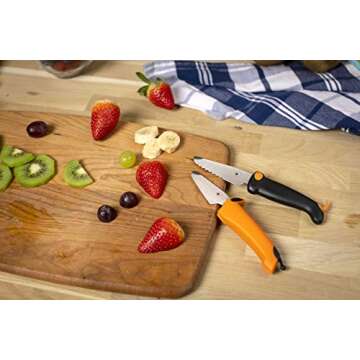 Kuhn Rikon Kinderkitchen Dog Knife Straight Blade, sharp enough to cut food but not small fingers, Orange