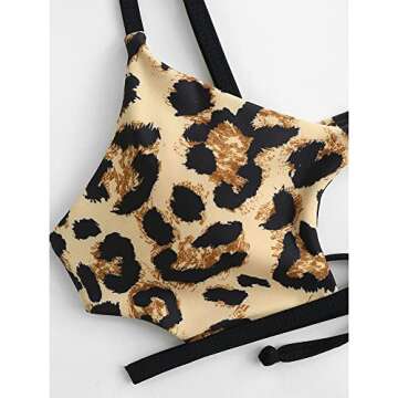 ZAFUL Women's Sexy Cutout Bikini Thong Bikini Set Animal Print Bathing Suit Tie Back Two Piece Swimsuit Bathing Suit (4-Light Coffee,S)