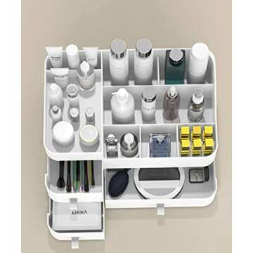 Makeup Organizer for Vanity, Large Countertop Organizer with Drawers, Cosmetics Storage for Skin Care, Brushes, Eyeshadow, Lotions, Lipstick,Nail Polish.Great for Dresser, Bathroom, Bedroom (White)