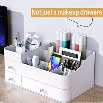 Makeup Organizer for Vanity, Large Countertop Organizer with Drawers, Cosmetics Storage for Skin Care, Brushes, Eyeshadow, Lotions, Lipstick,Nail Polish.Great for Dresser, Bathroom, Bedroom (White)