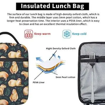 Yilad Capybaras Leaf Lunch Box Insulated Thermal Reusable Lunch Bag Cooler Totes For Men Work Office Picnic Hiking