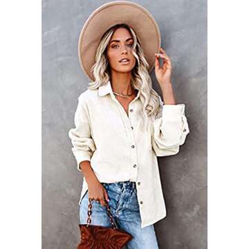 CHYRII Women's Corduroy Shirts Casual Oversized Button Down Shacket Long Sleeve Shirts Blouse Tops with Pockets