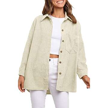 CHYRII Women's Corduroy Shirts Casual Oversized Button Down Shacket Long Sleeve Shirts Blouse Tops with Pockets