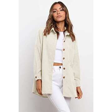 CHYRII Women's Corduroy Shirts Casual Oversized Button Down Shacket Long Sleeve Shirts Blouse Tops with Pockets