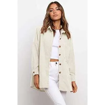 CHYRII Women's Corduroy Shirts Casual Oversized Button Down Shacket Long Sleeve Shirts Blouse Tops with Pockets
