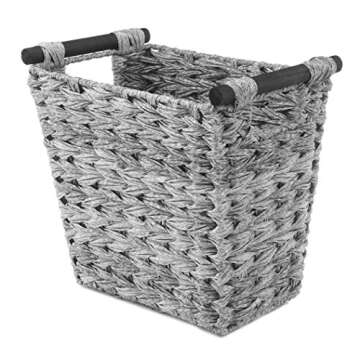 Whitmor Split Rattique Waste Basket with Wood Handles - Gray