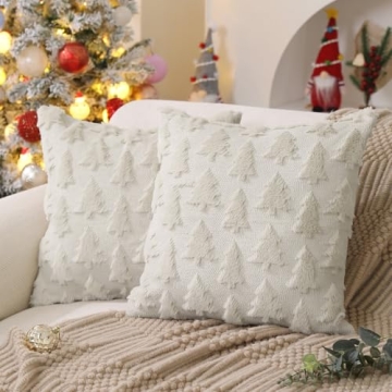 DFXSZ Christmas Tree Pillow Covers 18x18 inch Set of 2 Christmas Decoration Cream White Soft Plush F...