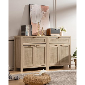 Stylish SICOTAS Sideboard Buffet Storage with Rattan Doors