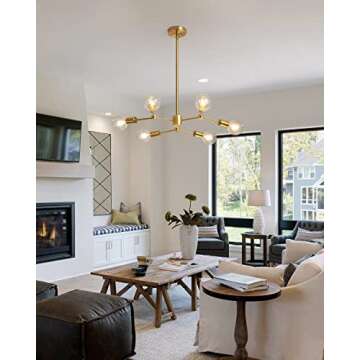 HAHZT Sputnik Chandelier Gold Mid Century Modern Chandelier 6-Light Adjustable Pendant Lighting Bedr...