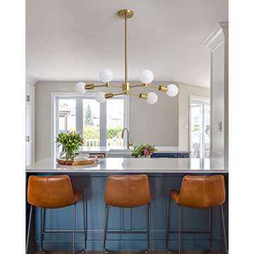 HAHZT Sputnik Chandelier Gold Mid Century Modern Chandelier 6-Light Adjustable Pendant Lighting Bedroom, Dining Room Ceiling Light Fixture