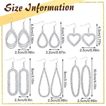 6 Pairs Silver Rhinestone Dangling Earrings for Women Bling Teardrop Dangle Earrings Sets Boho Fashion Jewelry for Women Wedding Prom Party Birthday