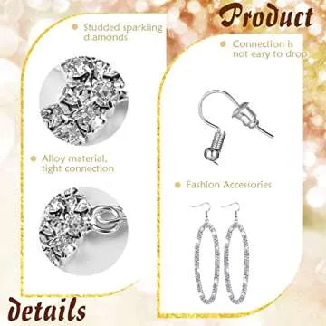 6 Pairs Silver Rhinestone Dangling Earrings for Women Bling Teardrop Dangle Earrings Sets Boho Fashion Jewelry for Women Wedding Prom Party Birthday