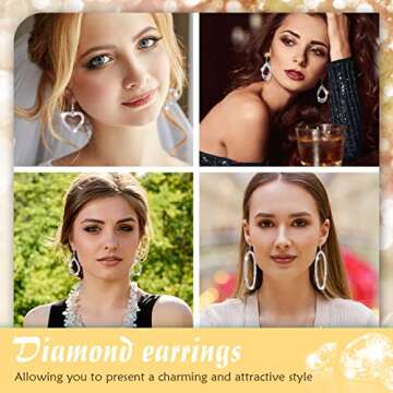 6 Pairs Silver Rhinestone Dangling Earrings for Women Bling Teardrop Dangle Earrings Sets Boho Fashion Jewelry for Women Wedding Prom Party Birthday
