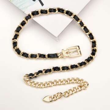 YooAi Chain Belts Leather Waist Belt for Women Layered Metal Chain Belt