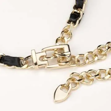 YooAi Chain Belts Leather Waist Belt for Women Layered Metal Chain Belt