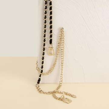 YooAi Chain Belts Leather Waist Belt for Women Layered Metal Chain Belt