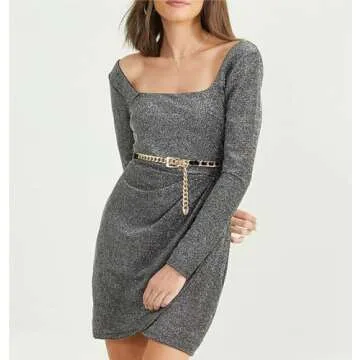 YooAi Chain Belts Leather Waist Belt for Women Layered Metal Chain Belt