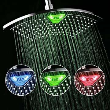 Dream Spa AquaFan 12 inch All-Chrome Rainfall-LED-Shower-Head with Color-Changing LED/LCD Temperatur...