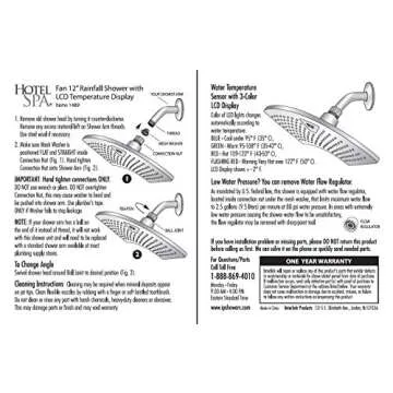 Dream Spa AquaFan 12 inch All-Chrome Rainfall-LED-Shower-Head with Color-Changing LED/LCD Temperature Display