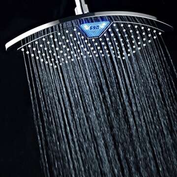 Dream Spa AquaFan 12 inch All-Chrome Rainfall-LED-Shower-Head with Color-Changing LED/LCD Temperature Display
