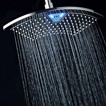 Dream Spa AquaFan 12 inch All-Chrome Rainfall-LED-Shower-Head with Color-Changing LED/LCD Temperature Display