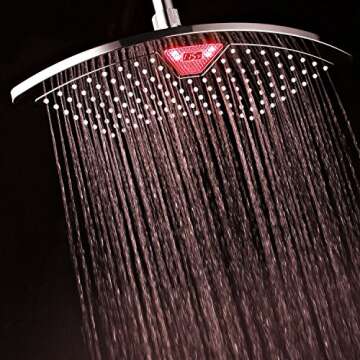 Dream Spa AquaFan 12 inch All-Chrome Rainfall-LED-Shower-Head with Color-Changing LED/LCD Temperature Display