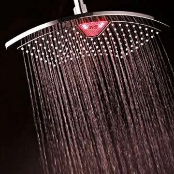 Dream Spa AquaFan 12 inch All-Chrome Rainfall-LED-Shower-Head with Color-Changing LED/LCD Temperature Display