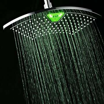 Dream Spa AquaFan 12 inch All-Chrome Rainfall-LED-Shower-Head with Color-Changing LED/LCD Temperature Display
