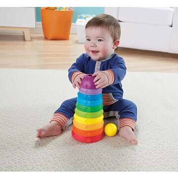 Fisher-Price Baby Toy Stack & Roll Cups, 10-Piece Stacking & Nesting Activity for Developmental Play Infants Ages 6+ Months