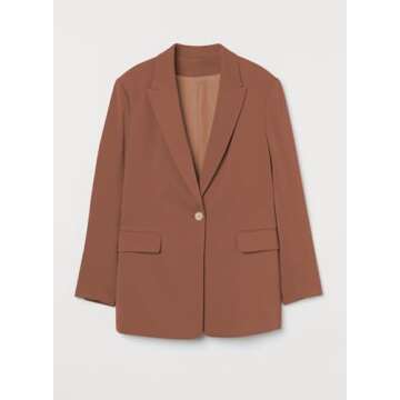 Dokotoo Women's Blazers & Suit Jackets Open Front Buttons Fashion Jacket Solid Color Work Office Spring Blazer Jackets for Women Business Casual Brown Large