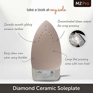 Oliso M2 Mini Project Steam Iron with Solemate - for Sewing, Quilting, Crafting, and Travel | 1000 Watt Dual Voltage Ceramic Soleplate Steam Iron, Pink