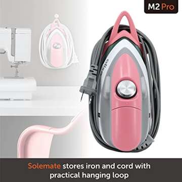 Oliso M2 Mini Project Steam Iron with Solemate - for Sewing, Quilting, Crafting, and Travel | 1000 Watt Dual Voltage Ceramic Soleplate Steam Iron, Pink