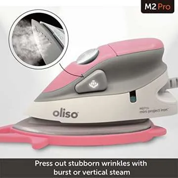 Oliso M2 Mini Project Steam Iron with Solemate - for Sewing, Quilting, Crafting, and Travel | 1000 Watt Dual Voltage Ceramic Soleplate Steam Iron, Pink