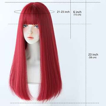 Stunning 7JHH Burgundy Red Long Wig for Women