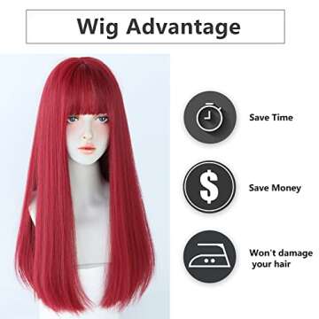 Stunning 7JHH Burgundy Red Long Wig for Women