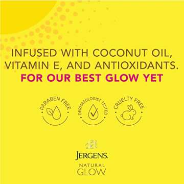 Jergens Natural Glow Self Tanner Body Lotion, Sunless Tanning, Fair to Medium Skin Tone, Daily Moisturizer with Coconut Oil, Vitamin E and Antioxidants, 7.5 Oz