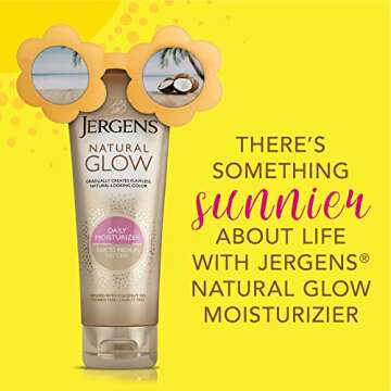 Jergens Natural Glow Self Tanner Body Lotion, Sunless Tanning, Fair to Medium Skin Tone, Daily Moisturizer with Coconut Oil, Vitamin E and Antioxidants, 7.5 Oz
