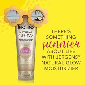 Jergens Natural Glow Self Tanner Body Lotion, Sunless Tanning, Fair to Medium Skin Tone, Daily Moisturizer with Coconut Oil, Vitamin E and Antioxidants, 7.5 Oz