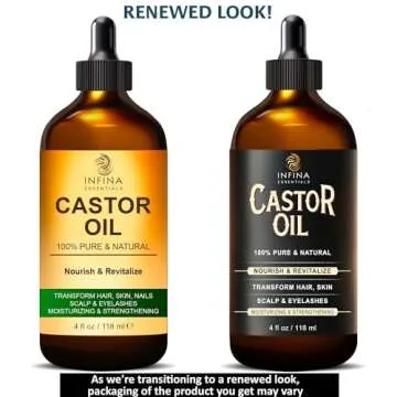 INFINA ESSENTIALS Pure Cold Pressed Hexane-Free Castor Oil - Glass Bottle for Hair Growth, Face, Scalp, Skin & Eyelashes - Nourishing & Moisturizing - 4 fl oz