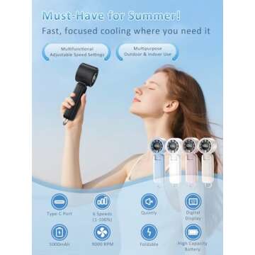 4 in 1 Portable Handheld Turbo Fan, 9000RPM High-Speed Mini, 180° Foldable, 1-100 Speeds, Up to 15H...