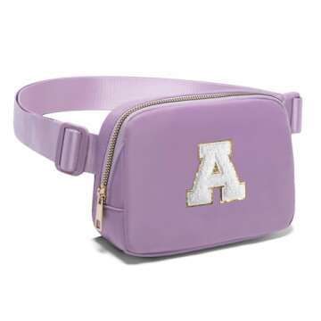 Gitus Birthday Gifts for 8 9 10 11 12 13 Year Old Girls Personalized Fanny Pack Crossbody Bags with Initial Letter Patch Belt Bag for Teen Girls Cute Trendy Stuff Travel Essentials (Lavender-A)
