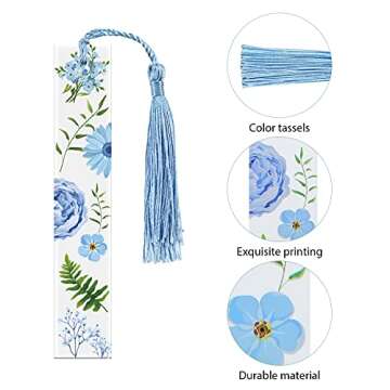 Outus 8 Sets Flower Acrylic Bookmarks Transparent Acrylic Cute Floral Bookmarks with Colorful Tassels for Women Teacher Book Lovers, 8 Styles